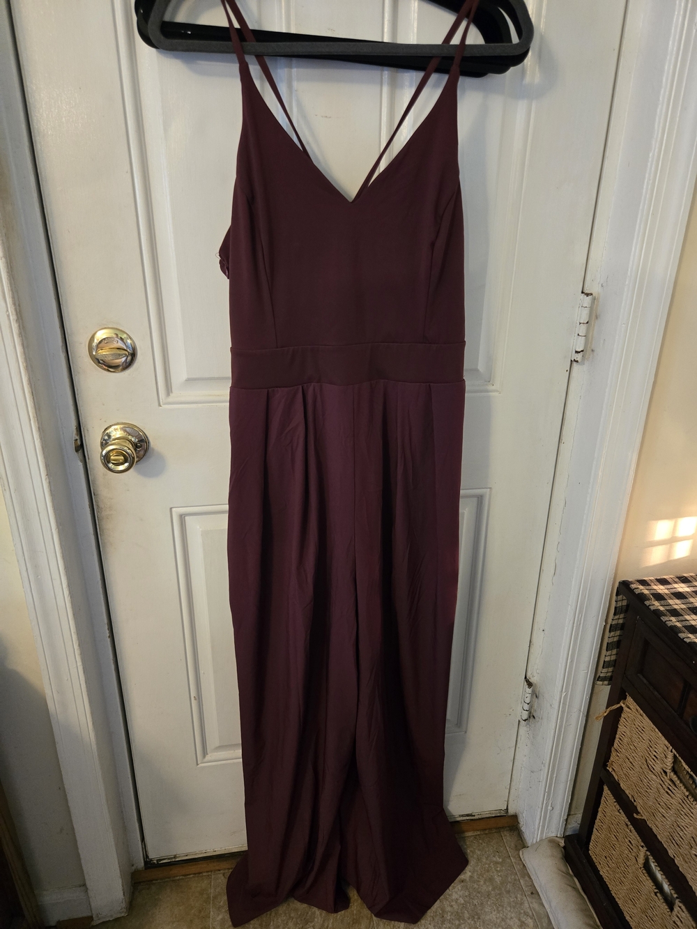 HALARA Wine Red V-Neck Spaghetti Strap Maxi Dress